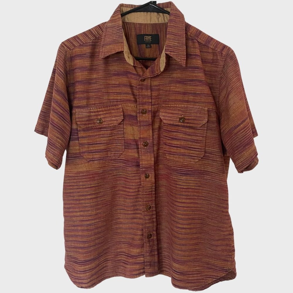 Frye Short Sleeve Button-up Shirt Men's Medium Burnt Orange Stripe